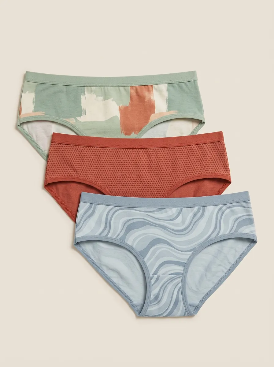 Mid Rise Dot Brushstroke Hipster Printed Briefs Three Pack