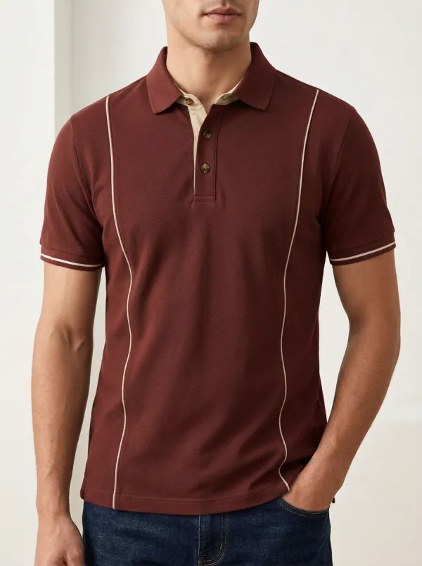 Men's Olive Green Contrast Piping Slim Fit Polo Shirt