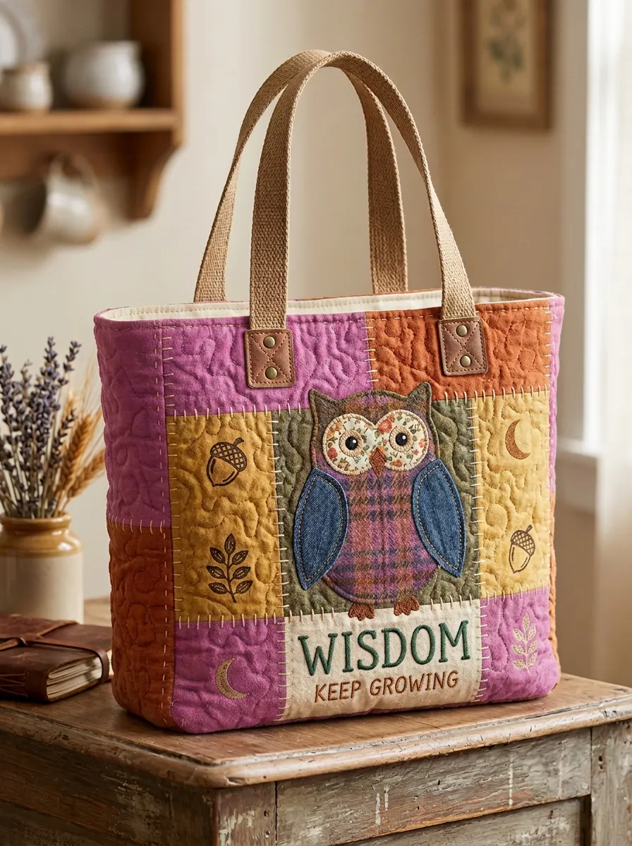 Owl Wisdom Nature Lover Quilted Printed Tote Bag