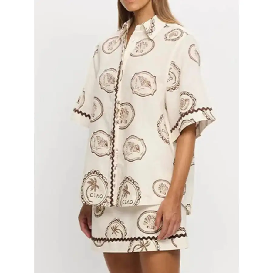 Relaxed Printed Button Up Shirt and Skirt Set