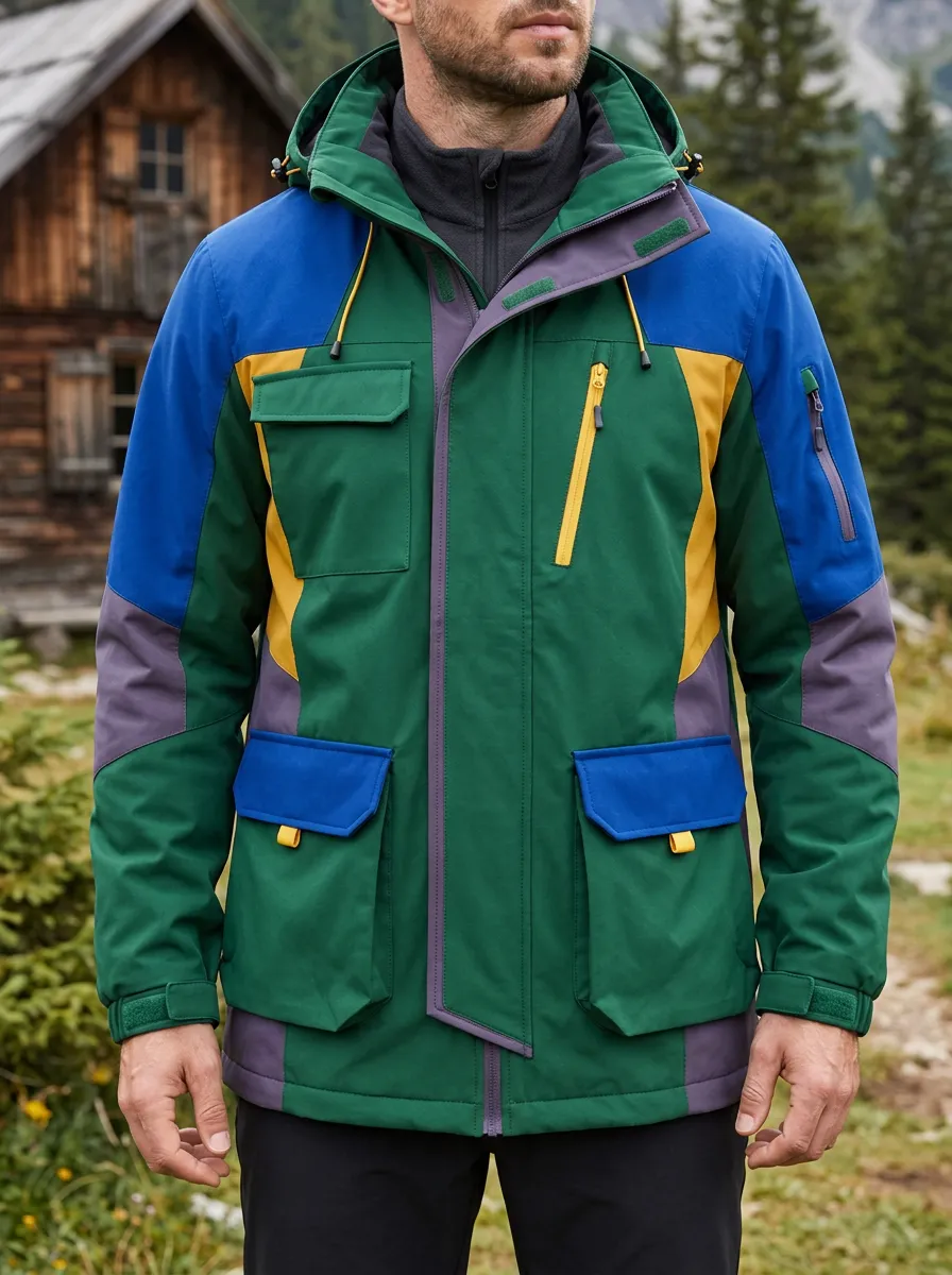 Men's Hiking Enthusiast Colorblock Hooded Printed Jacket