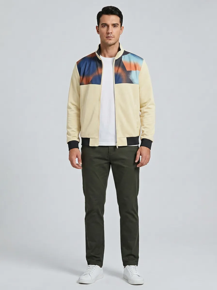 Geometric Print Stand Collar Track Jacket