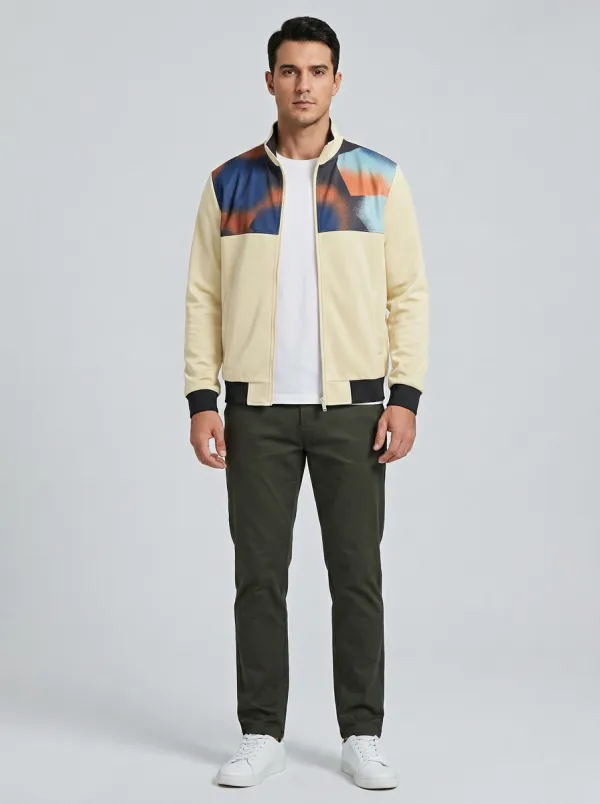 Geometric Print Stand Collar Track Jacket