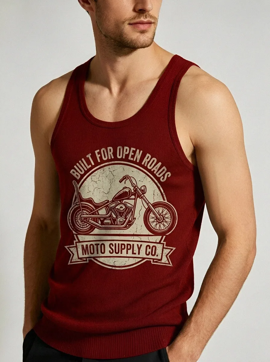 Men's Biker Motorcycle Lover Vintage Chopper Printed Tank Top