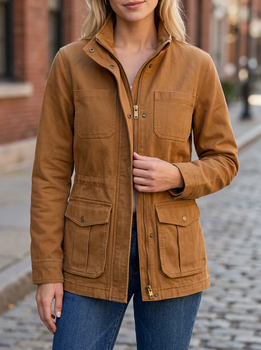 Women's Utility Brown Canvas Field Jacket