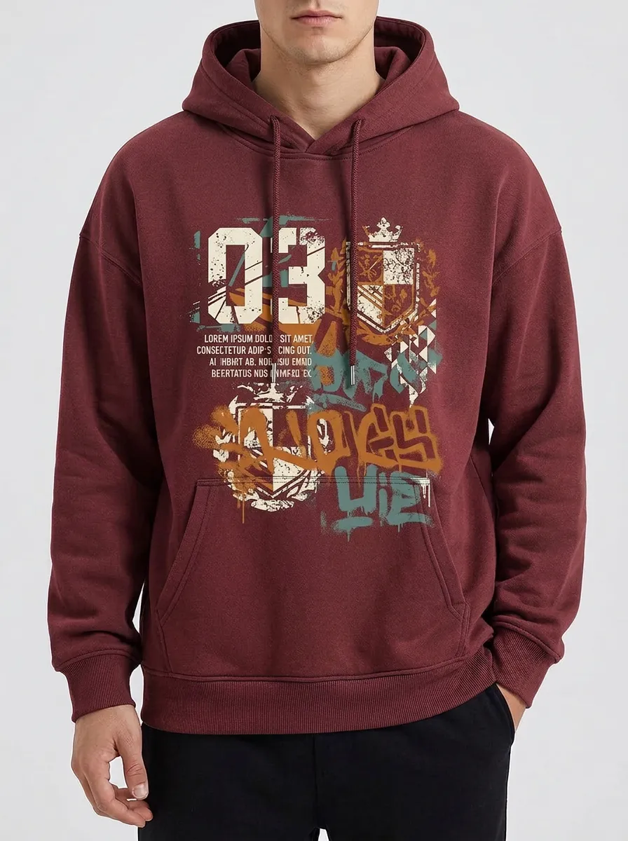 Unisex Urban Streetwear Number 03 Shield Graffiti Hoodie