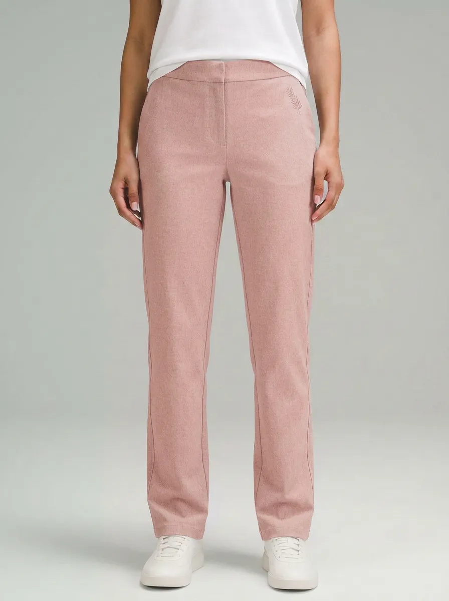 Women's Casual Minimalist Leaf Embroidered Mid-Rise Straight Leg Pants