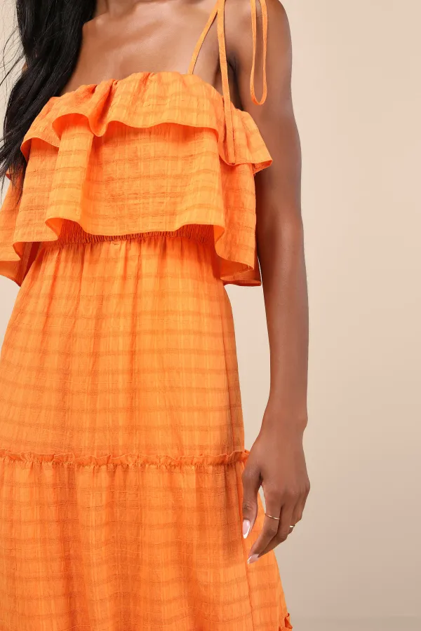 Casual Style Textured Tie-Strap Tiered Maxi Dress