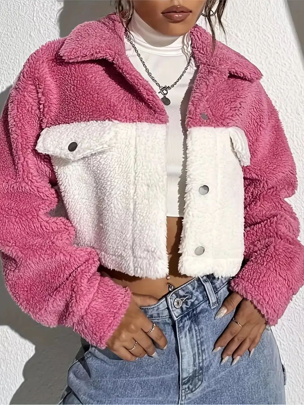 Two-tone Plush Cropped Jacket