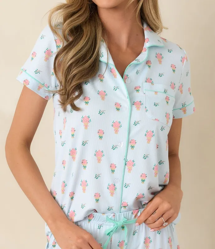 Mint Floral Print Pajama Top