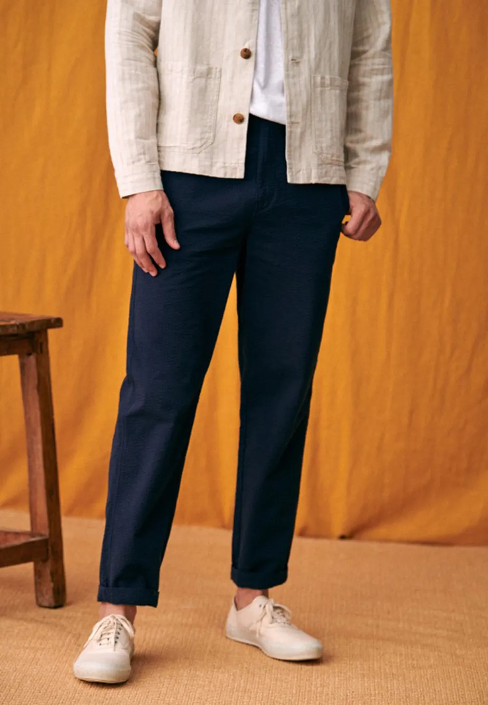 Trousers-Navy Seersucker