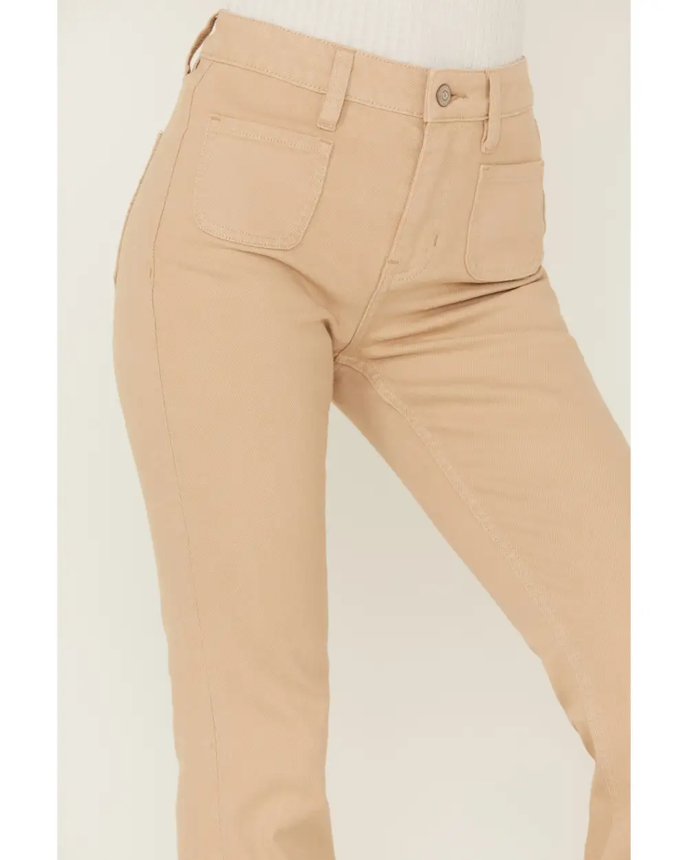 High Rise Flare Frayed Hem Patch Detail Jeans