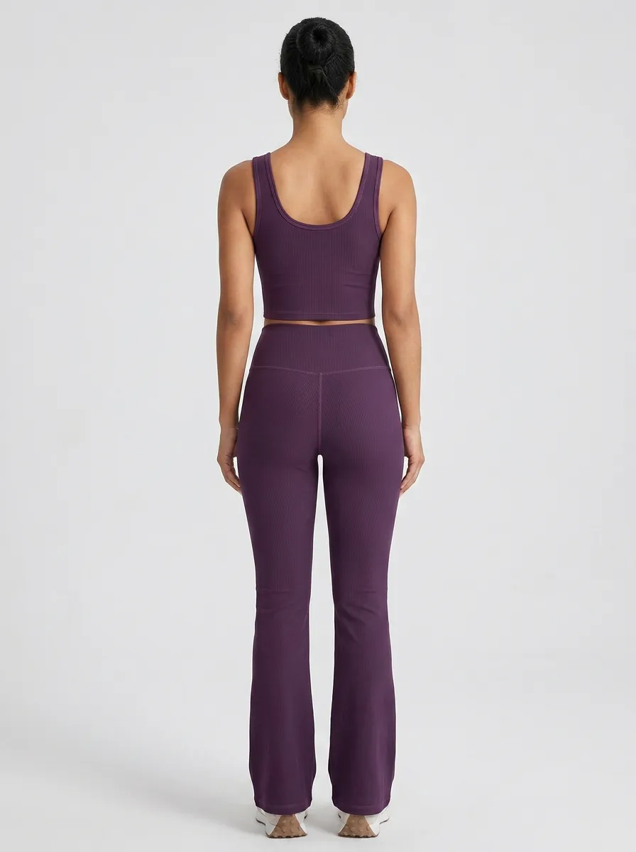 Ribbed Yoga Workout Flared-Leg Women's Tank Top Flare Pants Active Set