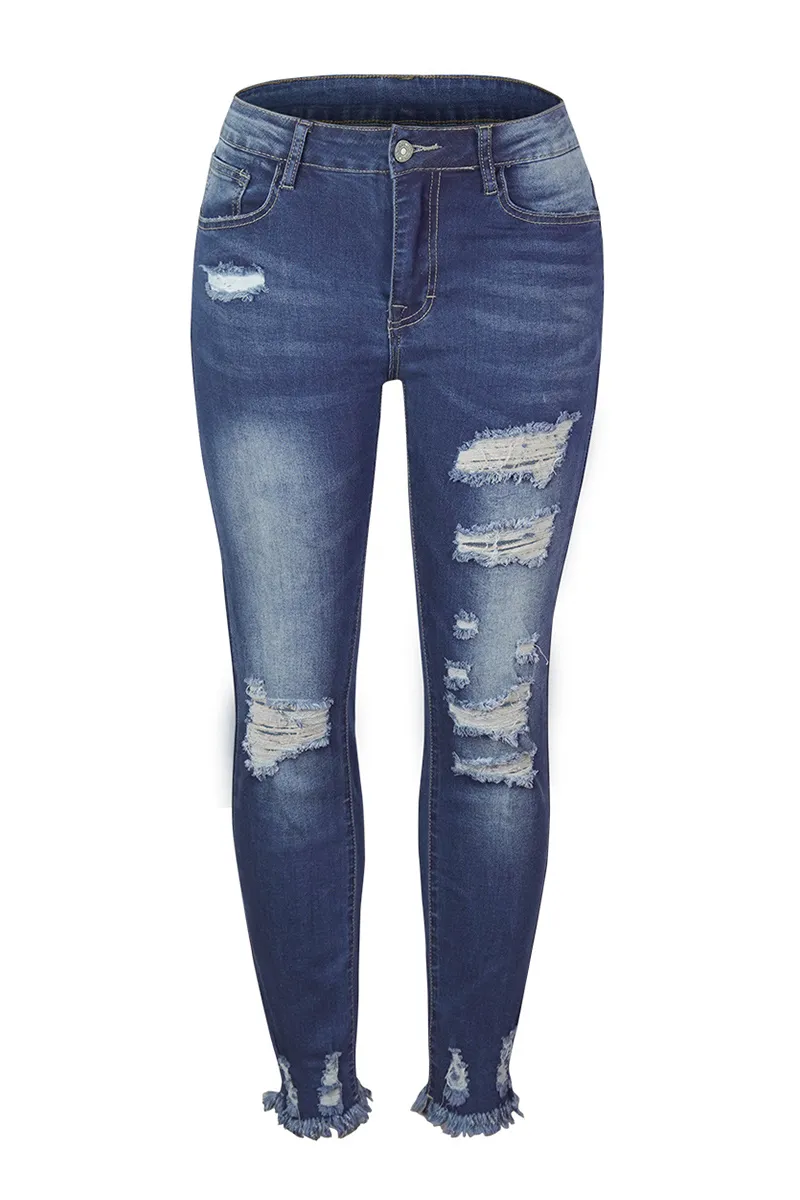 Distressed Raw Hem Straight Leg Jeans