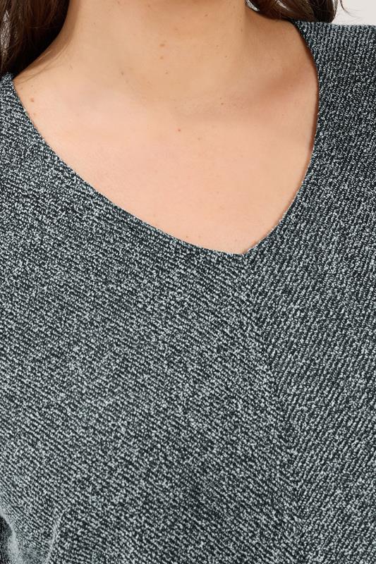 Grey Textured Knit V-Neck Top detail 3