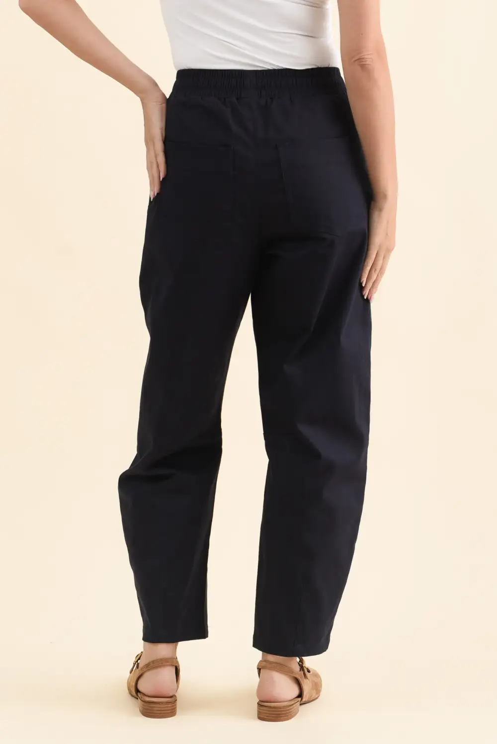 Barrel Leg Pants With Mid Rise And Elastic Waist