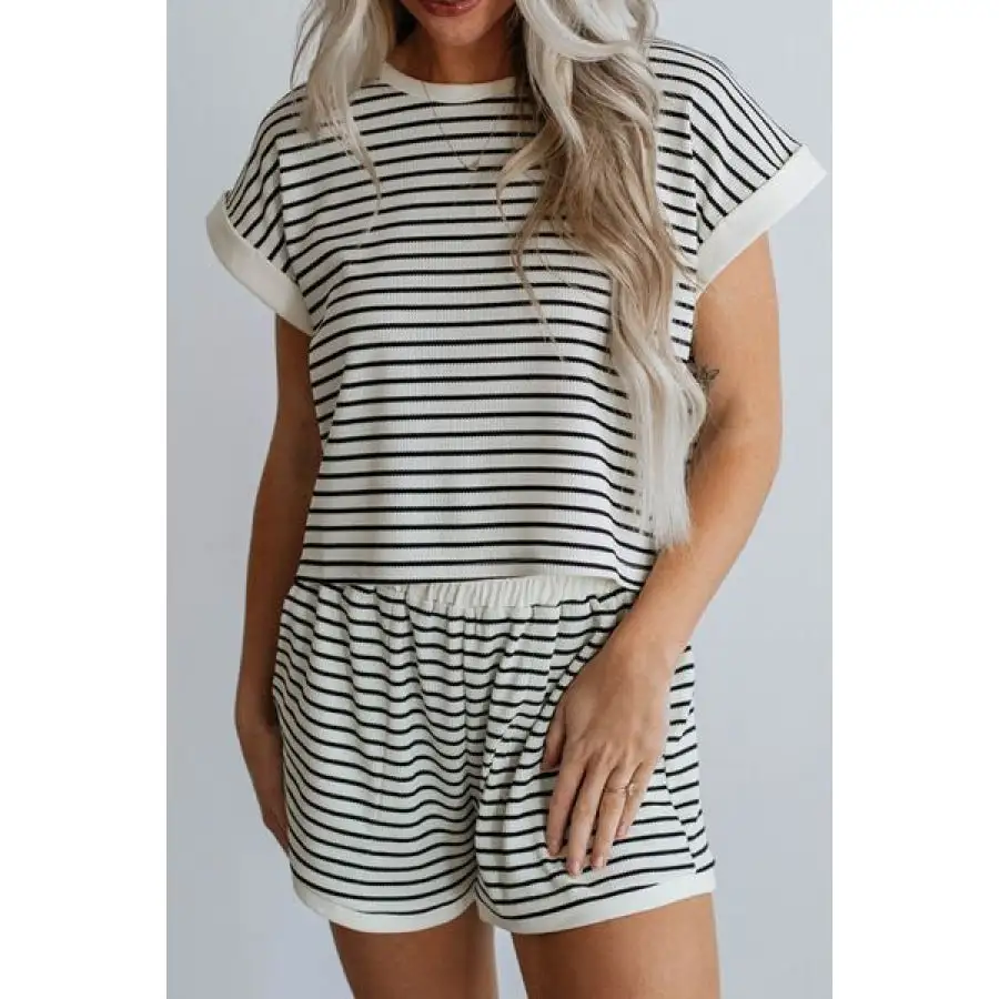 Striped Contrast Top and Shorts Set