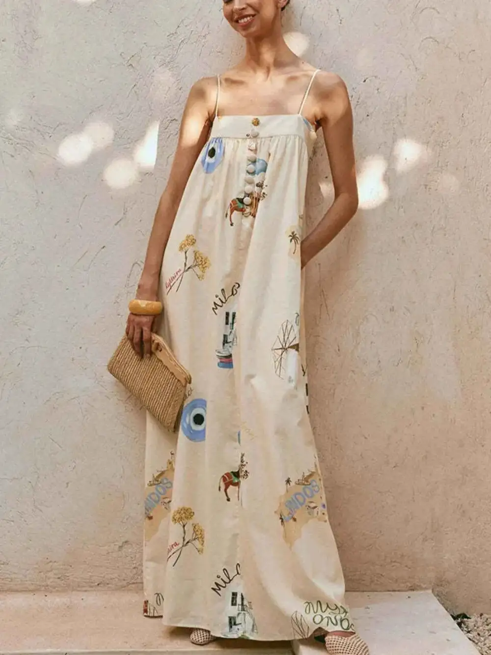 Bohemian Printed Cami Maxi Dress with Pockets