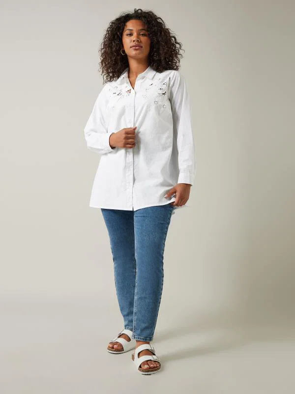 White Embroidered Floral Shirt detail 1