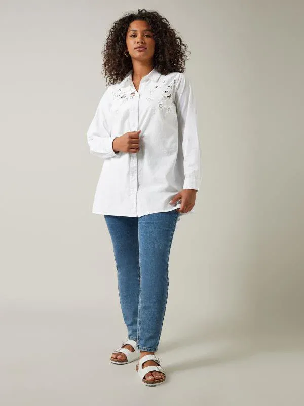White Embroidered Floral Shirt