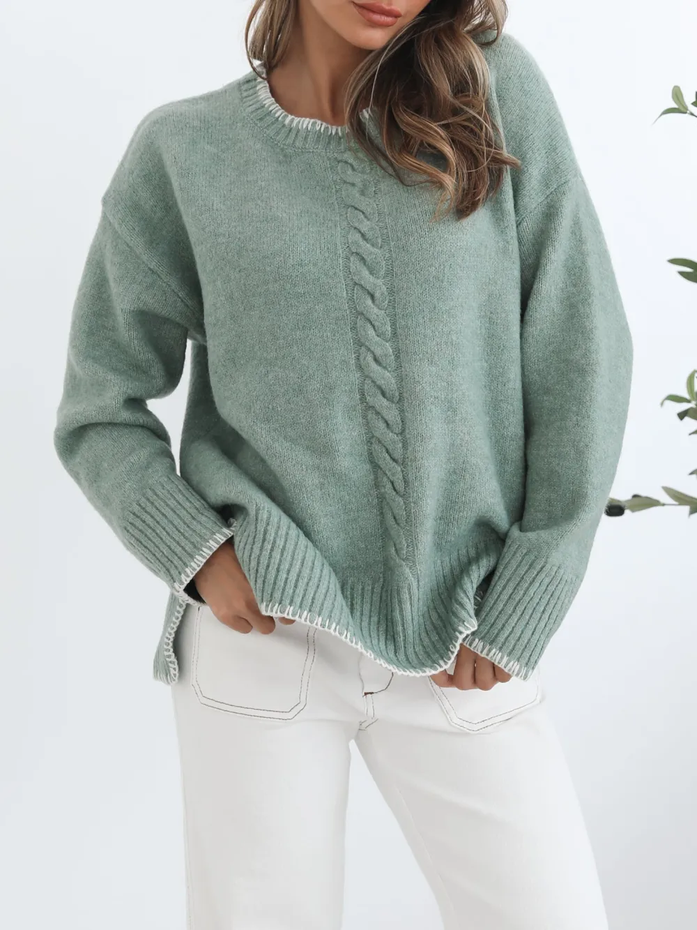 Casual Style Crew Neck Knit