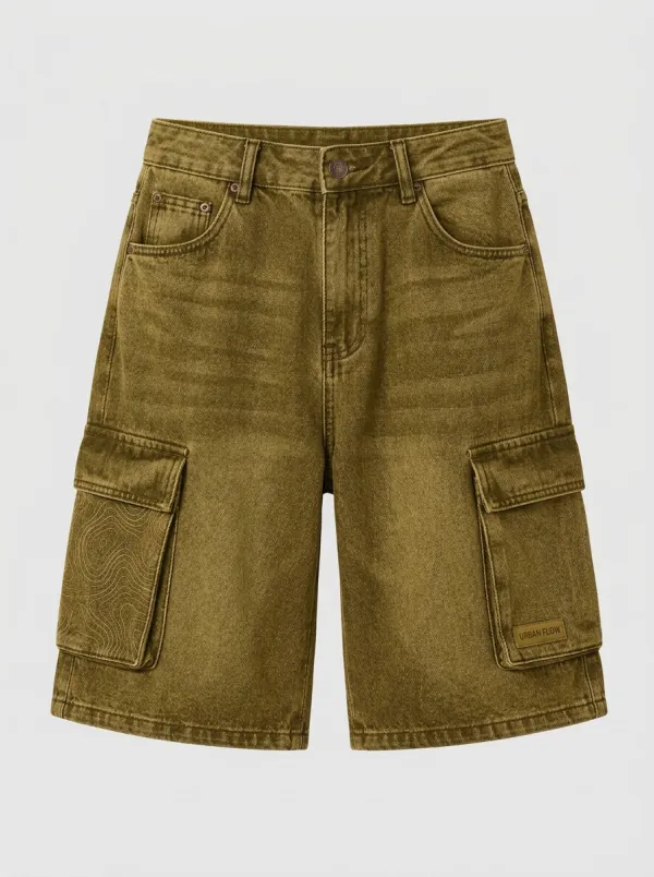 Streetwear Cargo Denim Topographic Men's Cargo Shorts