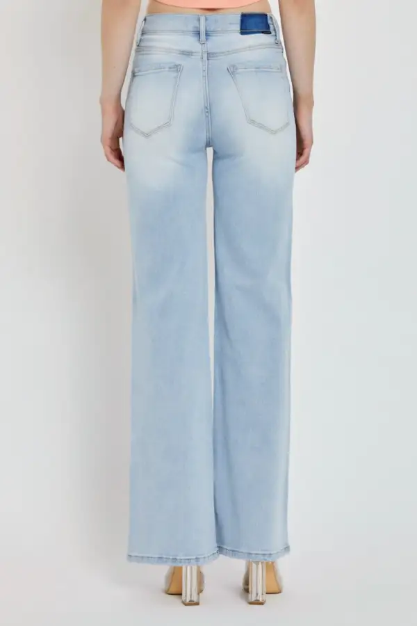 Wide Leg Dipped Front Waist Denim Jeans