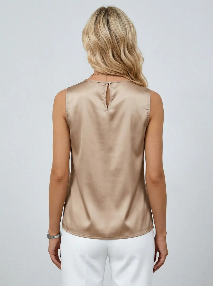 Pleated Sleeveless Satin Top