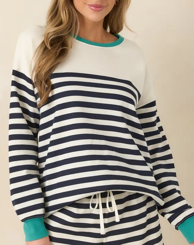 Navy Stripe Crewneck Sweatshirt