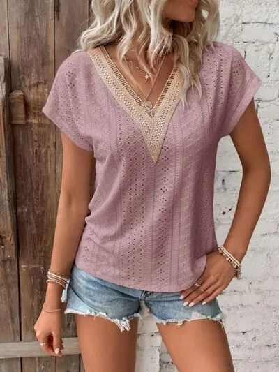 Relaxed V-Neck Short-Sleeve Cotton T-Shirt