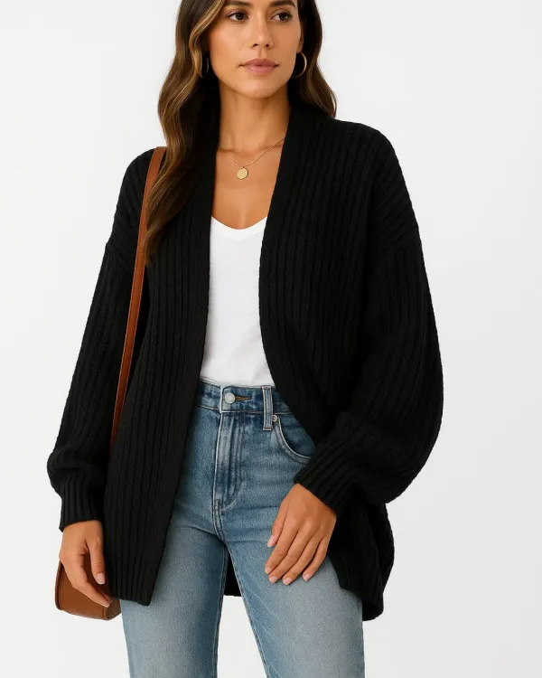 Chunky Knit Cardigan Open Front Long Warm Sweater