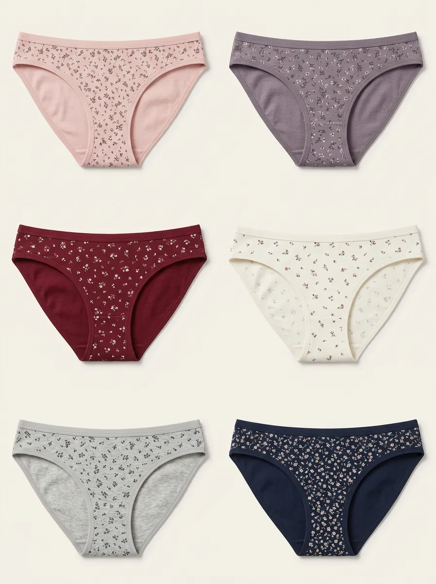 Women's Seamless Side-Detail Floral Printed Bikini Briefs Six Pack