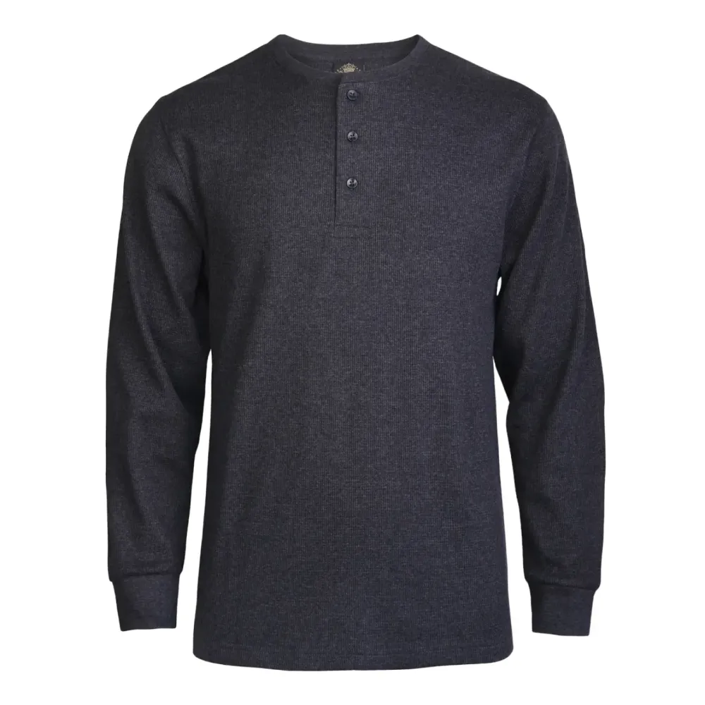 Men's Long-Sleeve Cotton Waffle-Knit Thermal Henley Shirt
