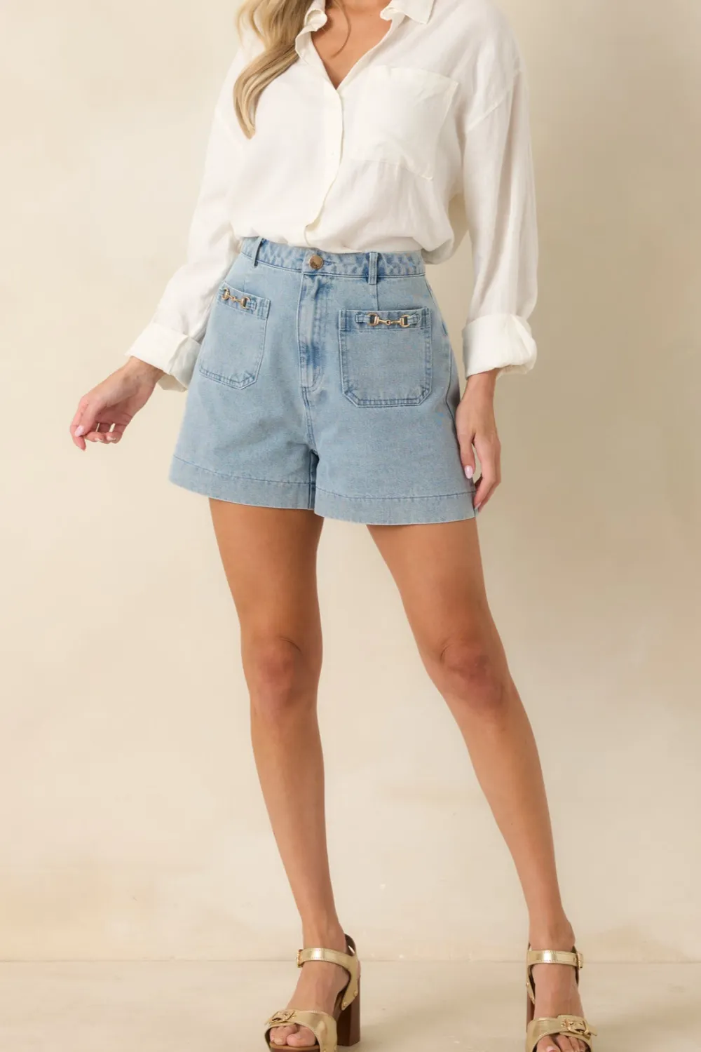 Light Wash Denim Casual Shorts