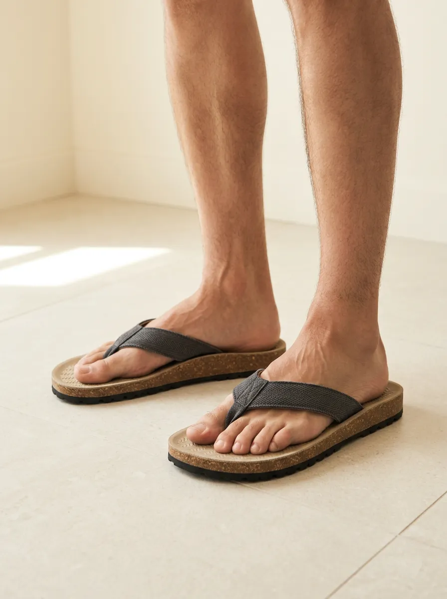 Men's Casual Summer Herringbone Strap Cork Sole Printed Flip Flops