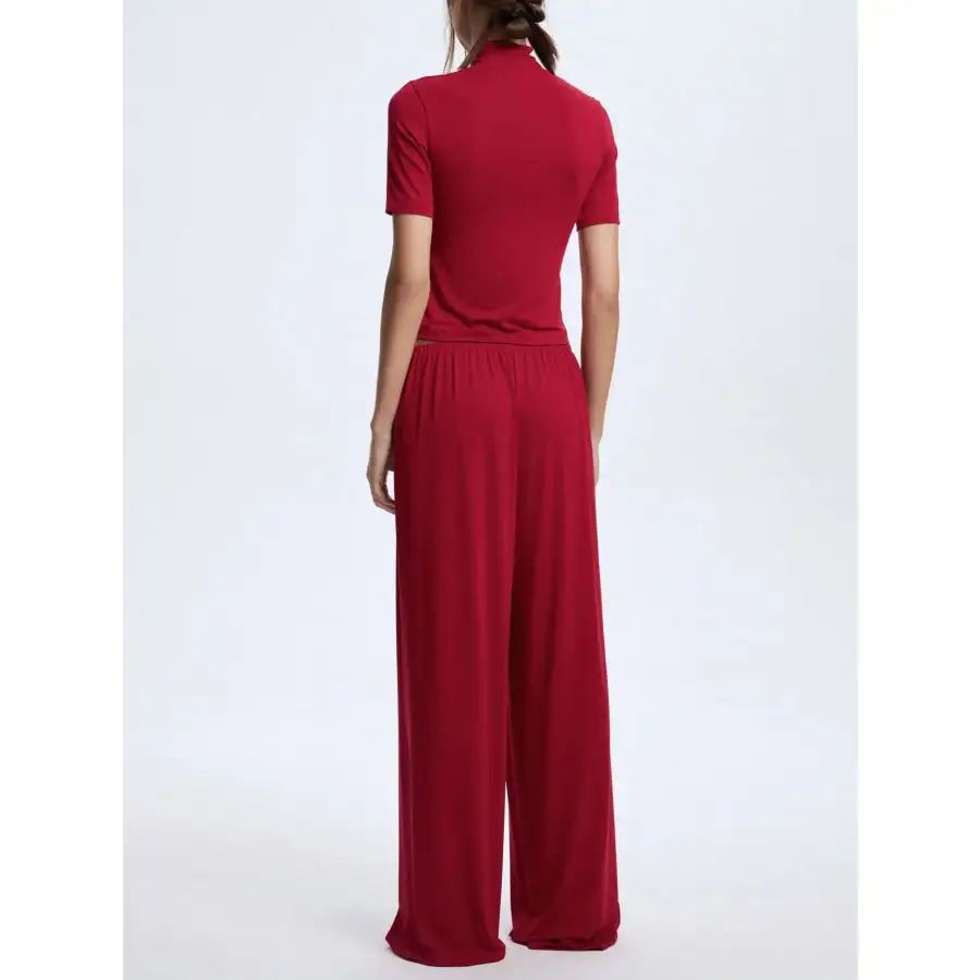 Mock Neck Short Sleeve Top and Pants Set