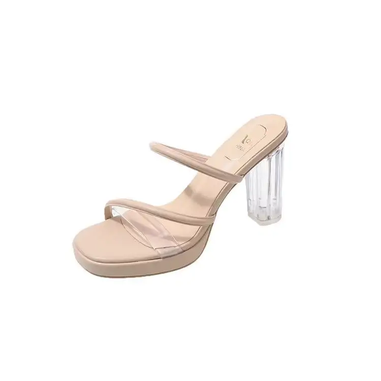 Transparent Crystal Block Heel Sandals