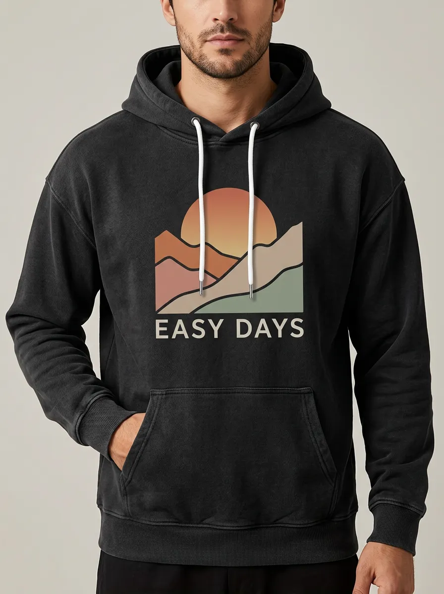 Men's Nature Lover Easy Days Mountain Sunset Print Hoodie