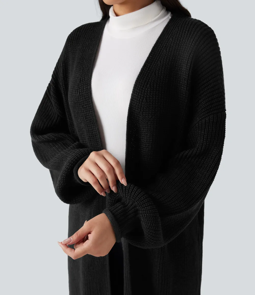 Long Sleeve Open Front Longline Sweater Knit Work Cardigan