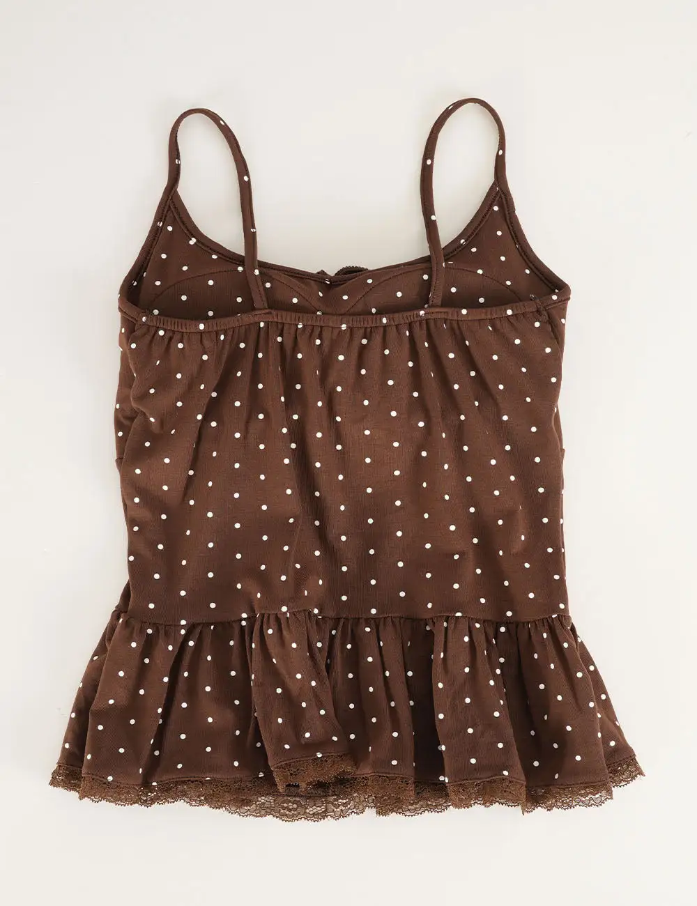 Polka Dot Scarf Neck Lace Trim Peplum Cami Top