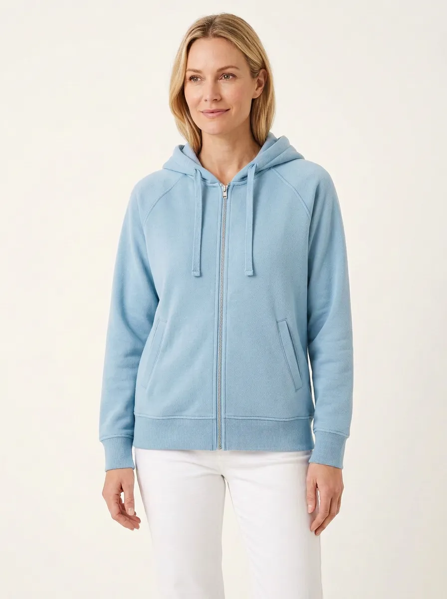 Women's Raglan Full-Zip Drawstring Welt-Pocket Hoodie