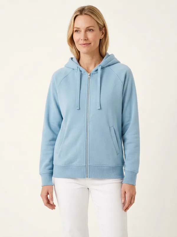 Women's Raglan Full-Zip Drawstring Welt-Pocket Hoodie