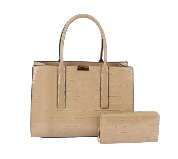 Embossed Patent Hand Set Tote Bag