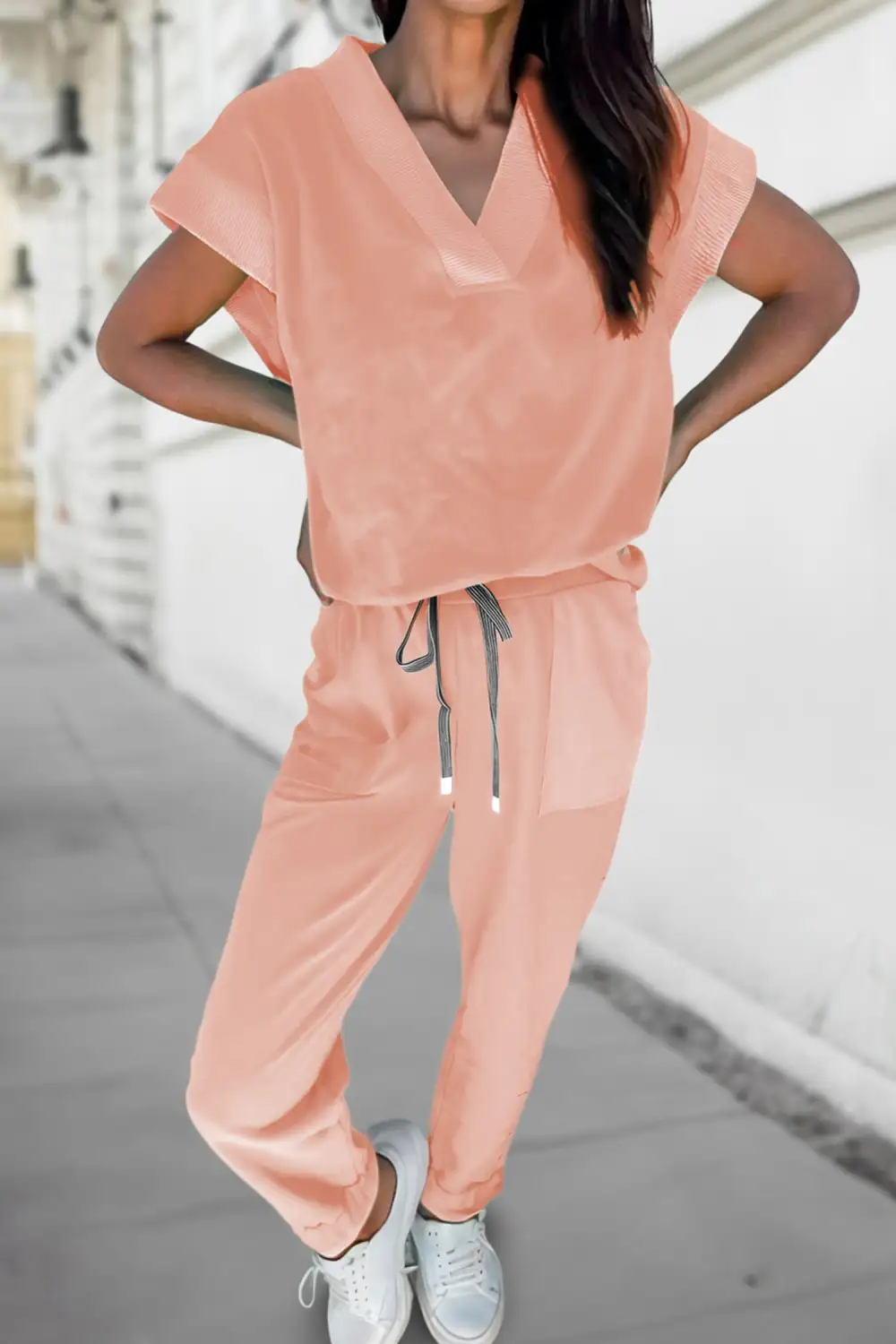 Solid Drawstring Cozy Everyday Lounge Set Comfort