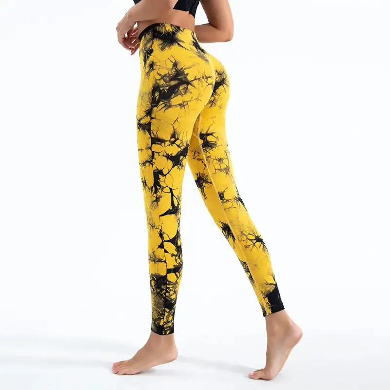 Tie Dye Gym Leggings Seamless Pants Scrunch Sports Fitness High Waist