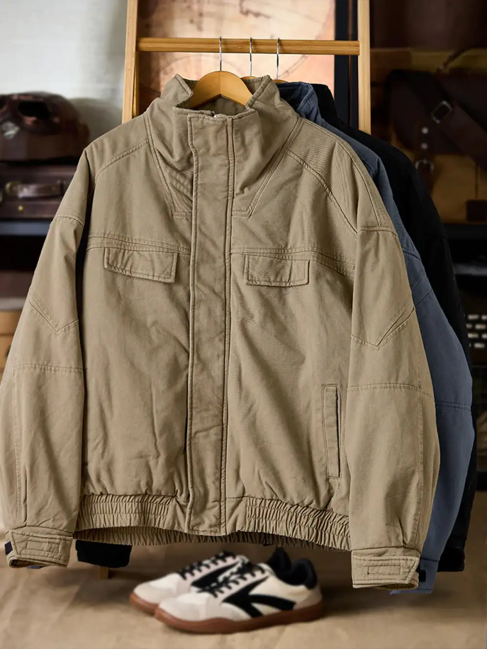 Men's Faux Fur Lined Stand Collar Harrington Jacket