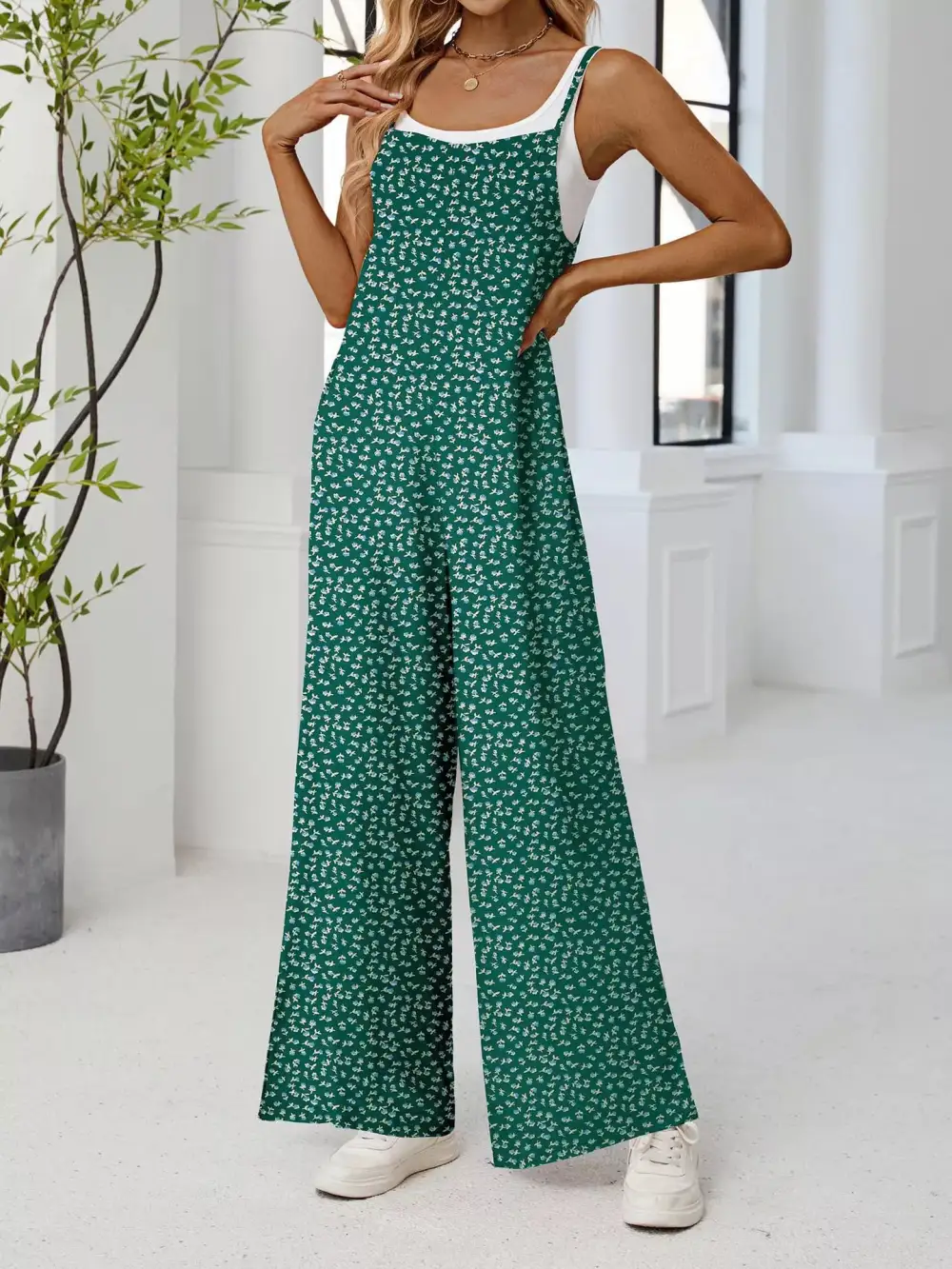 Plus Size Floral Print Wide Leg Jumpsuit