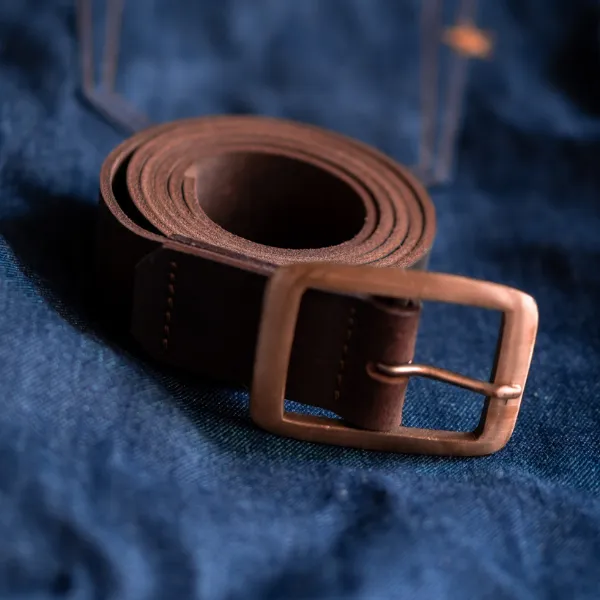 Brass Buckle Double Buckle Leather Belt