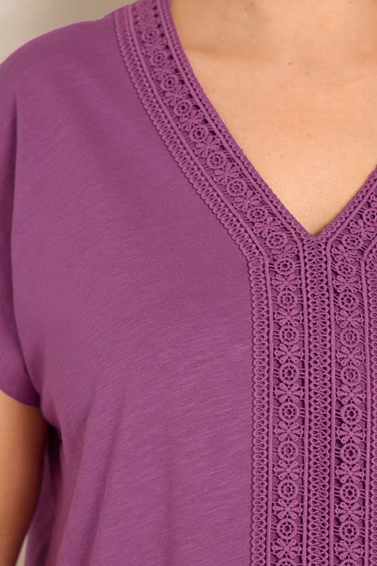 Magenta Pink Cotton Crochet Trim Tee detail 3