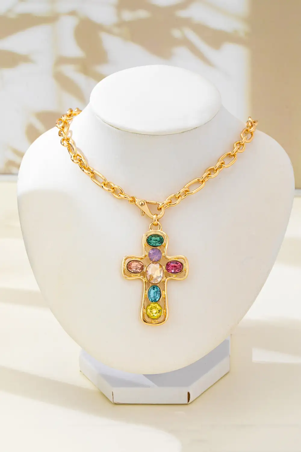 Multi Colored Crystal Cross Necklace